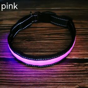 LED Luminous Dog Collar Highlight Reflective Leather Reflective Stripe Ribbon (Option: Pink-S)